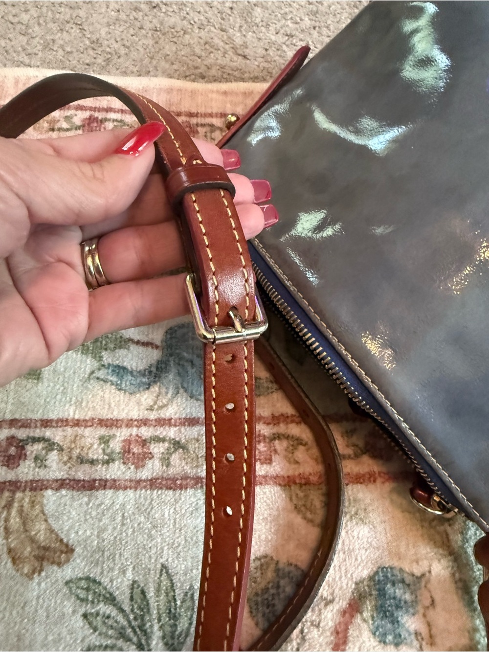 Dooney & Bourke Blue Crossbody with Brown Leather Trim - Picture 5 of 10